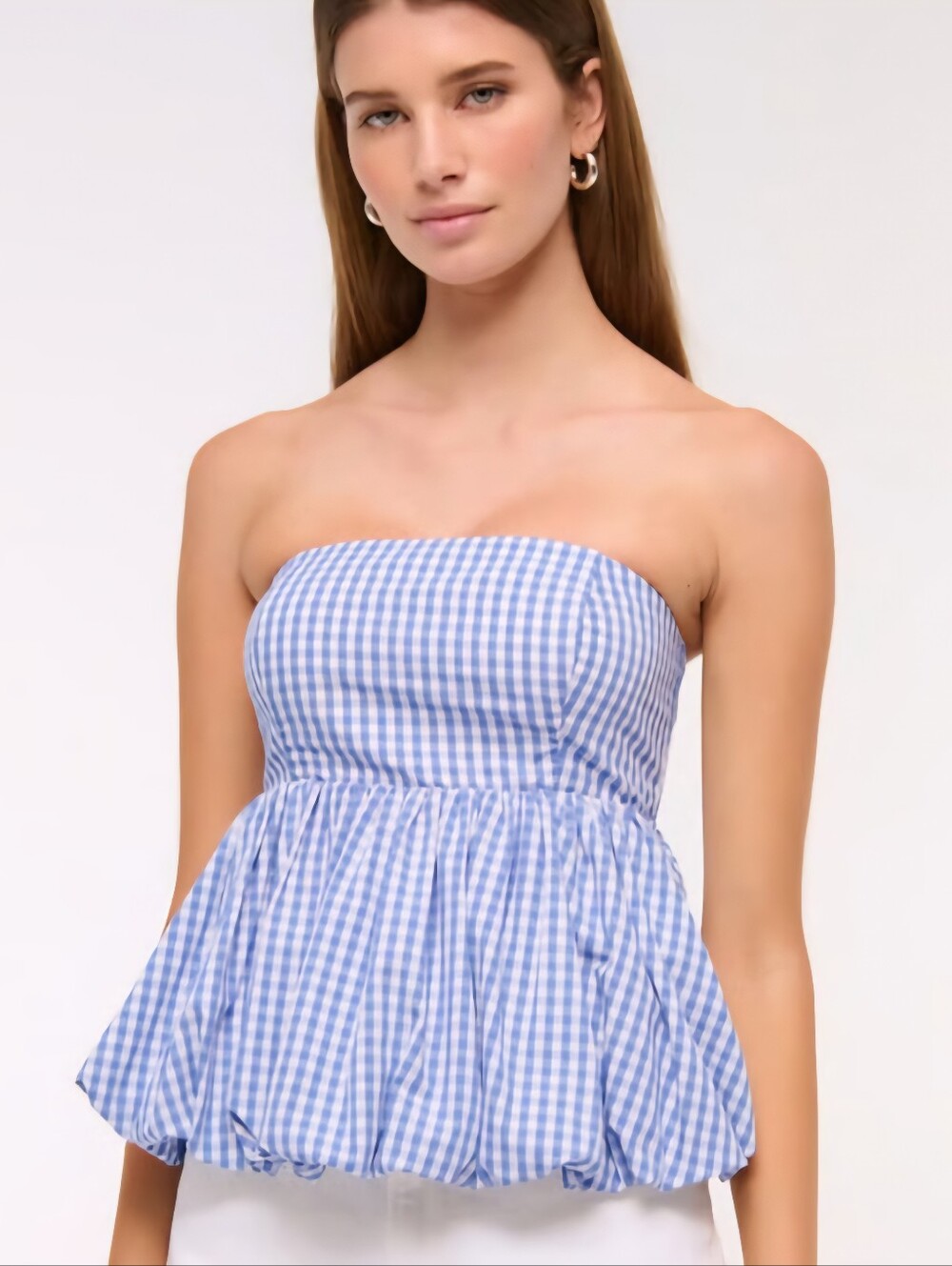 Abercrombie & Fitch Blue Gingham Bubble Strapless Top Small Farmhouse Summer